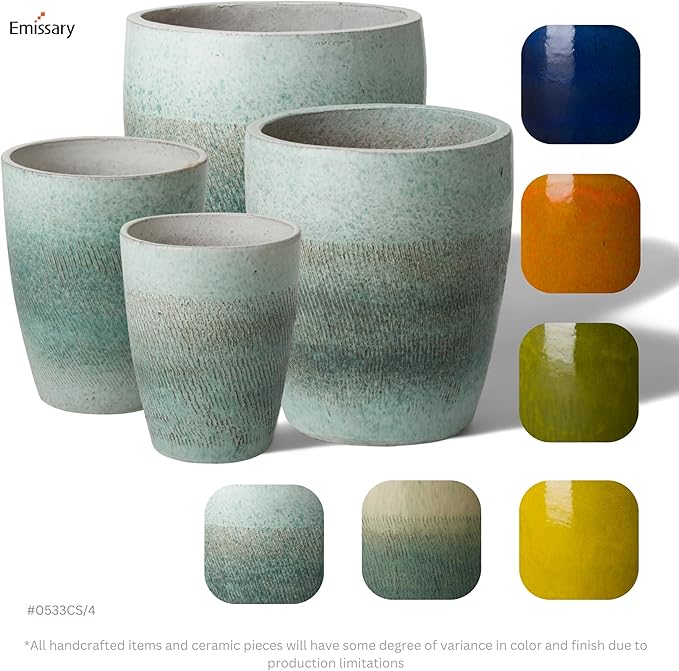 Emissary Bullet 14 in. Coastal Splash Ceramic Round Planter (14 in. L x 14 in. W x 15.5 in. H) with Drainage Hole