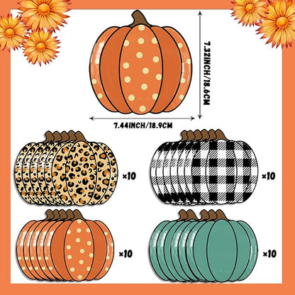 HAKOTI 40Pcs Fall Pumpkin Paper Plates - Thanksgiving Harvest Party Tableware Decoration Orange Pumpkin Shape Plates for Autumn, Halloween Holiday