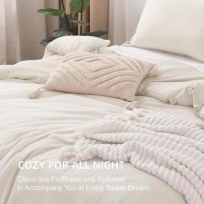 Litanika Beige Comforter Set California King Size, 3 Pieces Cal King Lightweight Solid Bedding Comforter Set, Oversized All Season Fluffy Bed Set (104x96In Comforter & 2 Pillowcases)