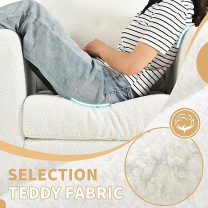 Barrel Accent Chair with Back Pillow, Large Teddy Upholstered Armchair with Solid Wood Legs Modern Reading Chairs for Living Room Bedroom