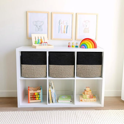 NaturalCozy 13 Inch Cube Storage Bins Cotton Rope Woven Baskets for Organizing 3-Pack | 13 x 13 Storage Cubes | Fabric Square Storage Baskets for Shelves Organizer, Kids Toy Bins, Closet Baby Nursery