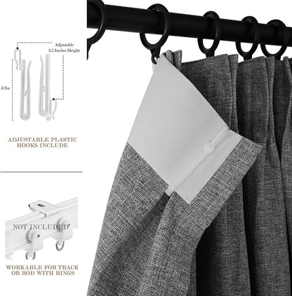 Room Divider Curtains Screen Partitions, Linen Look 100% Blackout Drapery 84 Inches Long, 120" Wide Pinch Pleated Window Drapes, Privacy Protecting, Light Blocking, (1 PC, Gray)