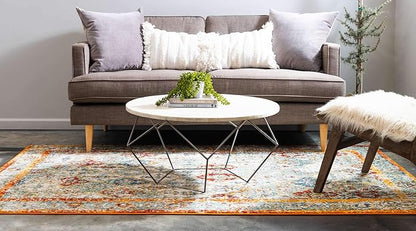 Unique Loom Rosso Collection Vintage, Traditional, Bohemian, Geometric, Distressed, Southwestern Area Rug, 5' 0" x 8' 0", Beige/Orange