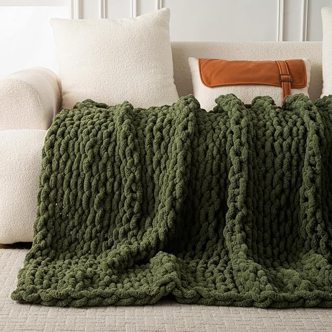 Ultra Soft Chunky Knit Blanket Throw -40x50 Hand Knitted Warm Chenille Throw Blanket, Home Decor Soft Thick Yarn Cable Knit Blanket Breathable Fleece Banket Christmas for Couch Bed Sofa Best GIF