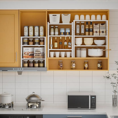 Expandable,Stackable Spice Rack,Seasoning Organizer and Storage,Spices Jar Racks for Cabinet,Countertop, Metal Pantry, Cupboard,Laundry Storages,Heavy Duty(1 Pack/Large/White)
