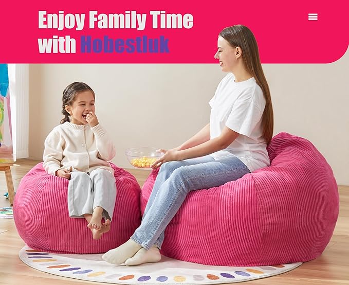 Hobestluk 3.5FT Bean Bag Chair Adult Bean Bag Chair Large Bean Bag Chair with Filler Included Teardrop Bean Bag with Removable Cover for Bedroom Living Room - (Large, Pink)