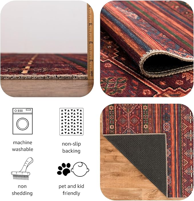 Keen Home Design 5x7 Rug - Machine Washable Area Rug with Non-Slip Backing, Ideal for Living Room, Dining Room, Bedroom - Vintage, Easy Clean, Durable, Low Pile Rug - (5' x 7')