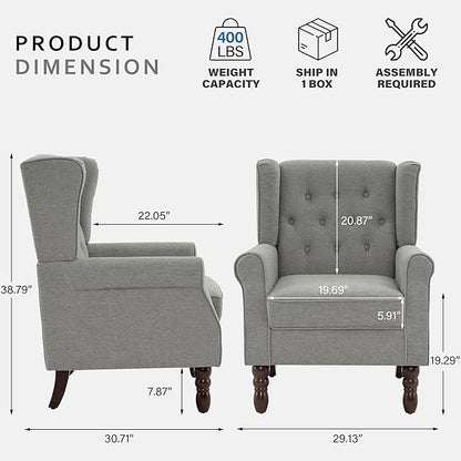 Lumibee High Back Accent Chair,Upholstered Wingback Armchair with Solid Wood Legs for Small Spaces,Comfy Single Sofa Chair for Living Room,Bedroom,Office-Light Gray
