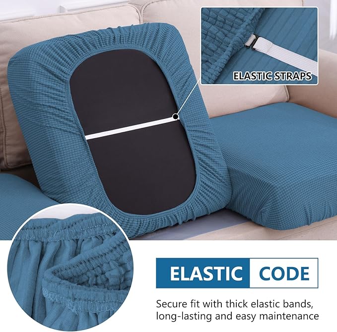 hyha Waterproof Sectional Couch Covers, Non Slip Sofa Couch Cushion Covers L Shape, Thick Stretch Jacquard Fabric, Washable Sofa Slipcovers with Elastic Bottom (1 Piece for Chaise, Blue)
