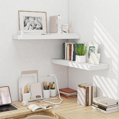 Fun Memories Floating Shelves for Wall, 32 Inch Long Floating Shelves Set of 2, 32 x 10 Wooden Shelves for Wall, Large Storage Shelves, Hanging Shelves for Bathroom Kitchen Bedroom, White