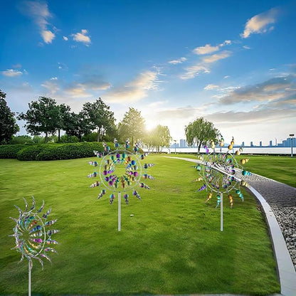 Unique and Magical Metal Windmill, 2Pcs Wind Spinners, 3D Wind Powered Kinetic Sculpture, Stainless Steel Wind Spinners, Wind Mill for Yard and Garden (2PCS-Colorful)