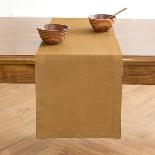 Solino Home Linen Table Runner 72 Inches Long - 100% Pure Linen Caramel Dining Table Runner 14 x 72 Inch for Fall, Autumn, Thanksgiving - Fete