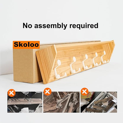 SKOLOO Wall Shelf with Hooks, 24-Inch Coat Rack Wall Mount with Shelf Organizer - Lightweight & Sturdy, 5 Tri Hooks - Perfect for Entryway, Hallway, Living Room, Bedroom, Mudroom, Natural & White