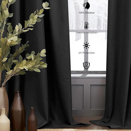 72 Inches Long Blackout Curtains 72 Inch Length for Living Room 2 Panel Set Linen Black Out Thermal Insulated Darkening Back Tab Thin Lightweight Complete Saver Energy Saving Curtain Drape for Bedroom