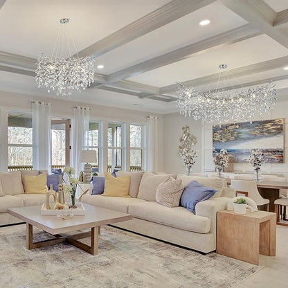 Modern Round Crystal Chandeliers, 30" Crystal Chandeliers for Dining Room,Silver Tree Branches Chandelier, for Living Room,High Ceiling,Foyer,Entryway,Kitchen Island
