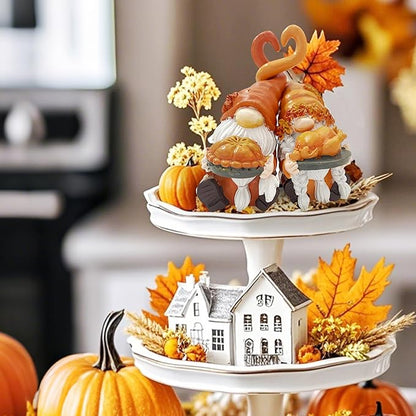 Fall Gnome Decor, Resin Thanksgiving Gnomes for Fall Decoration Indoor Home, Small Autumn Gnome Figurines with Pumpkin Pie and Turkey for Autumn Harvest