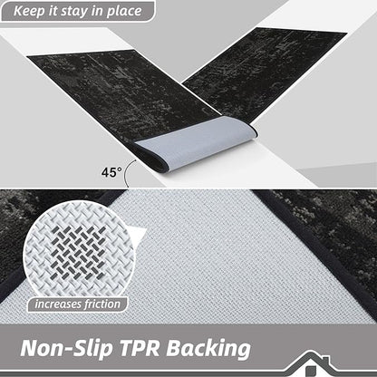BEQHAUSE Dirt Trapper Door Mat 32"x48" Non-Slip Door Mats Washable Entryway Rugs Stain Resistant Doormat Absorbent Welcome Floor Mat for Front Back Door, Muddy Wet Shoes & Paws,Black