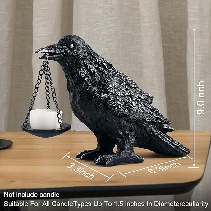Raven Gothic Home Decor Fake Crow Light Holder Raven Lamp Tealight Candle Holder Resin Raven Statue Wearing Silver 2PCS