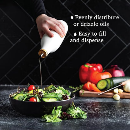 kitchentoolz Ceramic Olive Oil Dispenser Bottle - Vinegar EVOO Soy Sauce Holder - Minimalist White Kitchen Accessories - 16.9 oz Kitchen Oil Cruet Pour Bottle