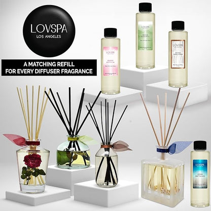 LOVSPA Reed Diffuser Set, Japanese Honeysuckle Scented Oil Diffuser with Sticks, Home Fragrance Accessories for Bathroom Shelf Decor, Aroma Diffusers for Home or Office Desk, USA Made