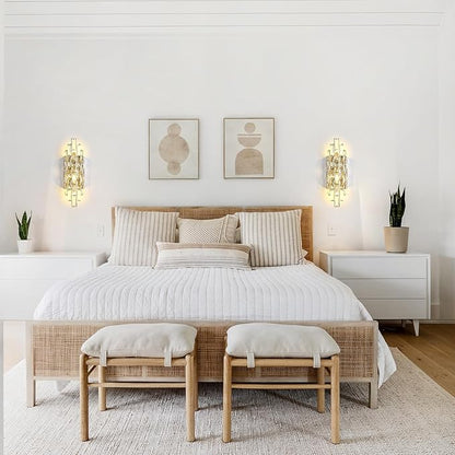 Modern Gold Crystal Wall Sconce Light Fixtures, Wall Mount Lamps for Bedroom Living Room Bathroom Vanity Mirror
