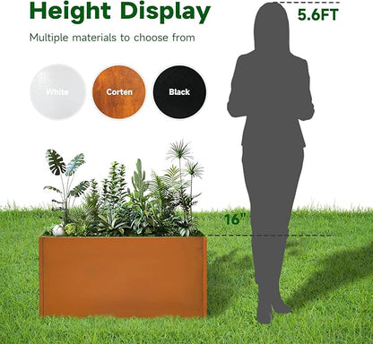 Corten Steel Corner Metal Planter Box Garden Steel Planter Pot for Patio Modern Farmhouse Rustic Design (L36 x W12 x D16, Rusted)