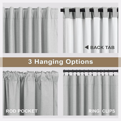 Light Grey Linen Blackout Curtains 90 Inches Long 2 Panel for Living Room Kid Heat Blocking Insulated Thermal Floor Length Drape for Bedroom Window Solid Fabric Thick Cotton Look Modern Farmhouse Gray