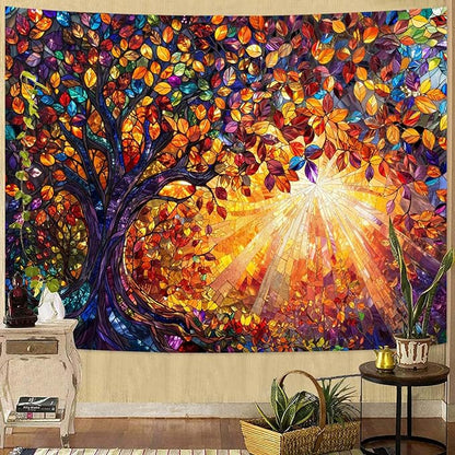 Lunerfex Tree of Life Tapestry Stained Glass Tapestry Wall Decor Tapestries for Bedroom Art Tapestries Wall Hanging for Bedroom Living Room Glass-Tree-03 70"x90"