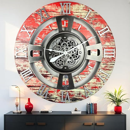 The Gears Clock Real Moving Gear Wall Clock England Line (Red Lava, 36 inches (90 cm))