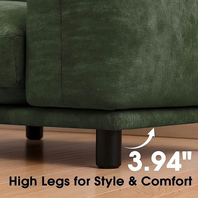 Modern Minimalist Chenille Modular Sectional Sofa, Oversized Deep-Seat U-Shaped Couch with Movable Ottoman, Thick Cushions, Upholstered Sofa for Living Room, Bedroom, Office, Apartment Green 2 Ottoman