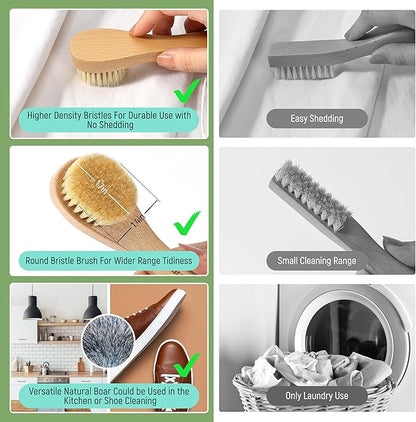 Laundry Stain Brush, Laundry Brush for Stains on Clothes, Dorm Room Essentials for College Students, Natural Boar Bristle Cleaning Brush, Fabrics Cleaning Brush for Clothes Without Damage