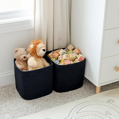 NaturalCozy Storage Cubes 11 Inch Cotton Rope Woven Baskets for Organizing, 3-Pack | Cube Storage Bin | Square Storage Baskets for Shelves Organizer, Classroom, Kids Toy Bins, Closet, Baby Nursery