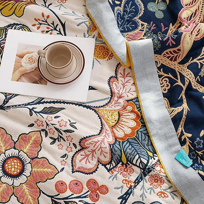 Boho Muslin Blanket for Adults 6-Layer Gauze 80 x 90 Inches Soft Cozy 100% Cotton Summer Cooling Blanket Floral Farmhouse Home Decor Sofa Bed Coverlet Both Sides (Boho Floral, 80 x 90 in)