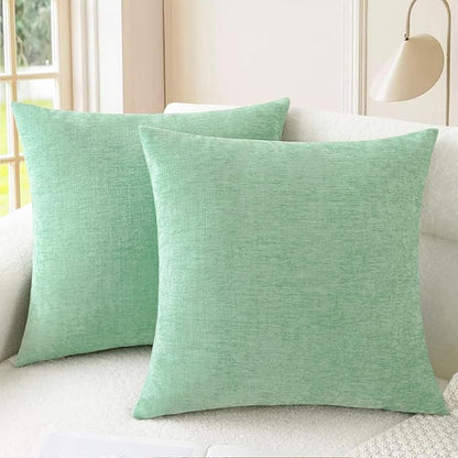 CaliTime Throw Pillow Covers Decorative 24 X 24 Inches Pack of 2 Cozy Chenille Cushion Cases for Couch Sofa Bed Living Room Home Grey Green