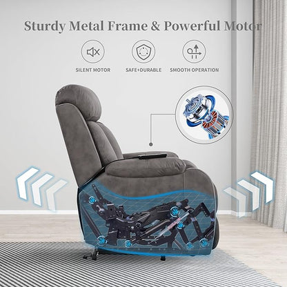 Power Lift Chair Recliners for Elderly, Modern Overstuffed Electric Seniors Recliner Chair with Remote Control Side Pocket for Living Room Bedroom (Dark Grey)