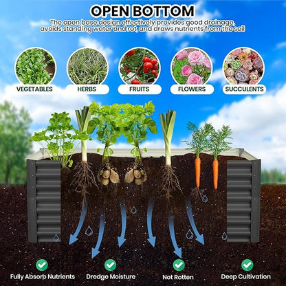 Large Outdoor Planter Boxes Kit Set of 2,6x3x2ft Galvanized Raised Bed Planter with Open-Ended Base Design, Elevated for Outdoor Plants, Durable Raised Bed for Gardening,Green