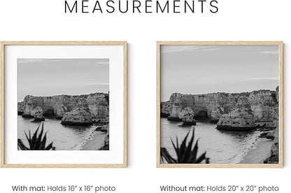 HAUS AND HUES Solid Oak Wood 20”x20” Picture Frames Matted to 16”x16” Set of 4 - Square Frames 20x20, Natural Picture Frames 20x20, Square Frame Wood, 20x20 Frames for Wall Art (Beige Oak Frames)