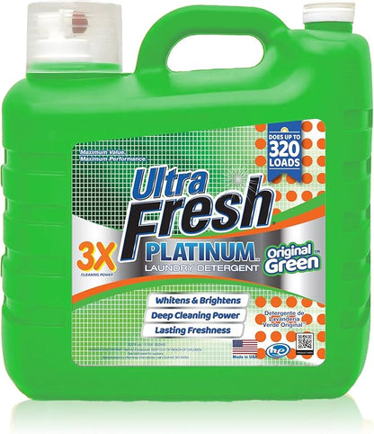 Ultra Fresh 2 Pack 3X Platinum Liquid Laundry Detergent up to 320 Loads, Original Green - Deep Cleaning Power and Fresh Scent for Washing Clothes
