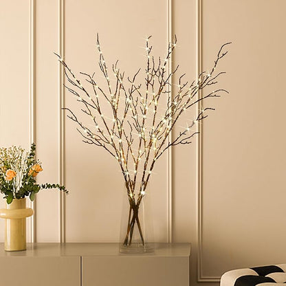 Fudios Lighted Branches Plug in 32IN 200 LED Mantle Winter Decor, Brown Twig Branch Lights for Christmas Holiday Party Indoor Outdoor