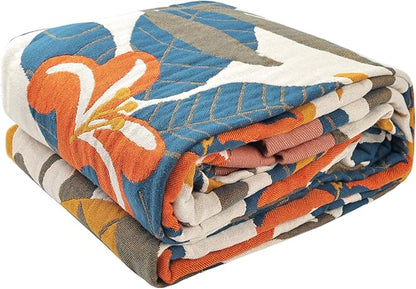 Boho Throw Blanket for Bed - 100% Pure Cotton Ultra Soft Rustic Quilt - Farmhouse Decor Bed Blankets, All Season Rustic Throw for Sofa Couch Chair(91''x 98'', Floral Sea)