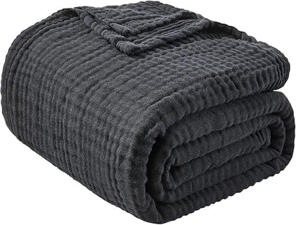 EMME Cotton Muslin Throw Blanket Couch Breathable Gauze Blanket Soft Lightweight Blankets Adults (Black, 50"x60")