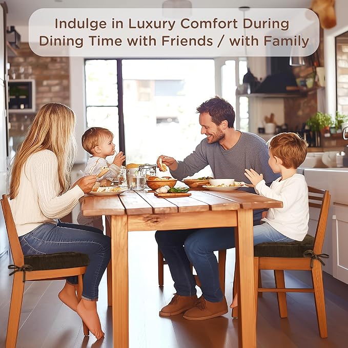 Codi 6 Pack Dining Chair Cushions, Thick Chairs Pads for Indoor Kitchen Room - Washable, Non-Slip Seat Cushion with Ties, 16.5"x16.5"x 3.5", Set of 6, Brown