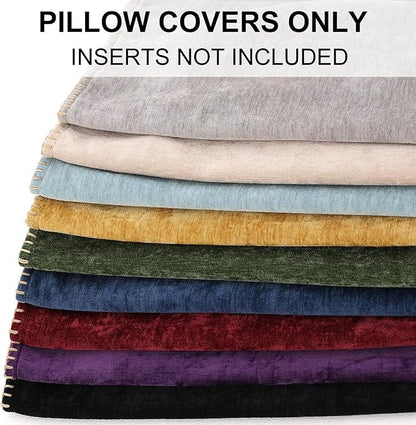 decorUhome Chenille Soft Throw Pillow Covers 26x26 Set of 2, Farmhouse Velvet Neutral Decorative Euro Pillow Covers with Stitched Edge for Couch Sofa Bed Home Decor, Mineral Yellow
