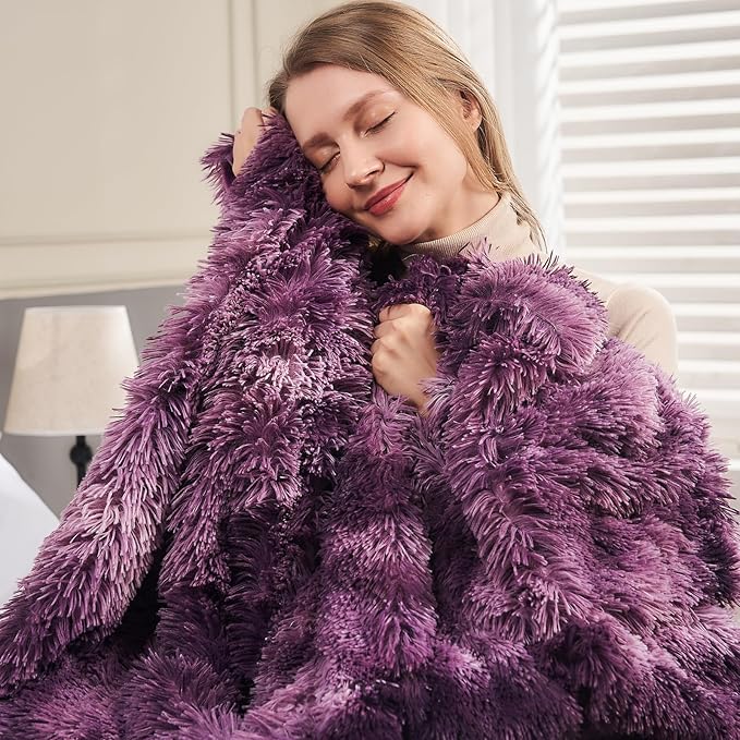 GONAAP Fuzzy Faux Fur Throw Blanket Twin Size Tie-dye Violet Purple Super Soft Cozy Plush Fuzzy Shaggy Blanket for Couch Sofa Bed (Tie-dye Violet Purple, Twin(60"x80"))