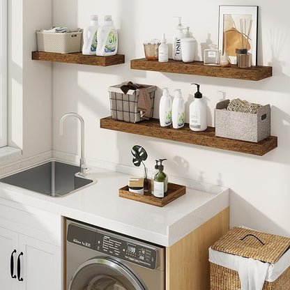 fuqing Floating Shelves for Wall, Bathroom Shelf Wall Mounted for Storage, Shelves with Invisible Bracket for Bedroom, Kitchen, Living Room, Farmhouse Small Book Shelf, 55 Inch Set of 2, Rustic Brown