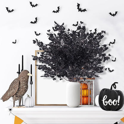 Sggvecsy 15 Pcs Babys Breath Artificial Flowers Gypsophila Bouquets Bulk Real Touch Fake Silk Flowers for Home Halloween Wedding DIY Floral Arrangement Table Centerpiece Festival Decoration (Black)