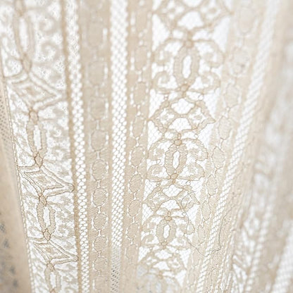 Sutuo Home Boho Curtain Crochet Lace Semi-Sheer Florals Hollow Knitted Handmade Tassels, Rod Pocket Window Treatment Vintage Rustic Farmhouse Drapes for Living Bedroom, 1 Panel 59" W x 63" L, Beige