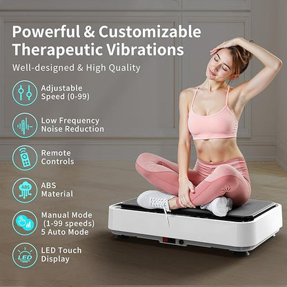 Vibration Plate Exercise Machine, Whole Body Workout Power Vibrate Fitness Platform Vibration Plate for Lymphatic Drainage, Home Training Equipment for Weight Loss & Toning
