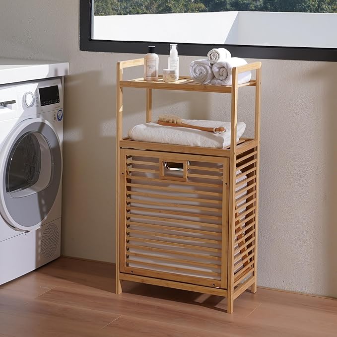 Laundry Hamper with 2-Tier Shelves & Tilt Out Basket, Laundry Baskets Organizer Hampers Bathroom Storage Shelf for Laundry Room, Bathroom, Nursery, Bedroom, Guest Room, Closet (2 Tier - Large)