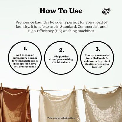 Pronounce Laundry Detergent Powder Alternative | Non-Toxic, Eco-Friendly, Natural for Sensitive Skin, Eczema, and Babies. Stain + Smell Fighting. HE Safe (Peppermint, 120 Loads)